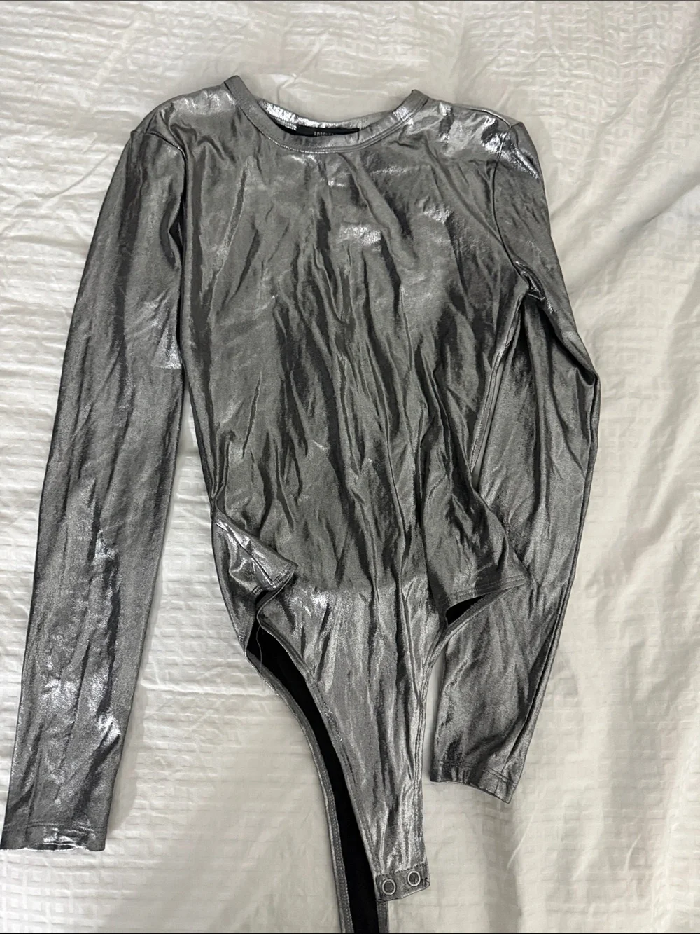 Forever 21 Metallic Silver Long-Sleeve Girls One-Piece Bodysuit
